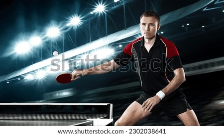Table tennis player. Download photo for table tennis website design. Sports Academy. Table tennis advertising template.