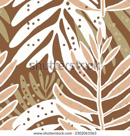 White Repeated Summer Hawaiin Flora Shape Wallpaper. Black Seamless Creative Beauty Plant Element Print. Khaki Camouflage Decoration Tree Invitation Pattern.