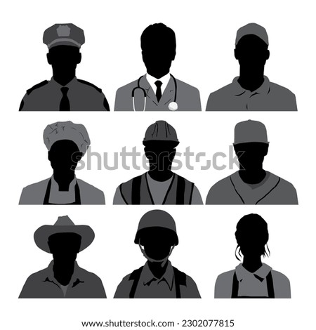 These are the upper body silhouettes of people in various occupations.