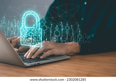 Data Security system concept, Business man use laptop with security icon screen, innovation technology, cloud computing, internet network communication Royalty-Free Stock Photo #2302081285