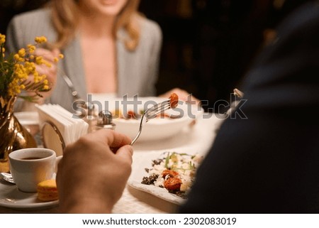 Couple have dinner at restautant, healthy eating Royalty-Free Stock Photo #2302083019