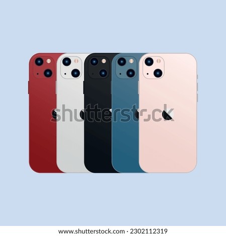 Set of smart phone in different colors. Vector illustration.