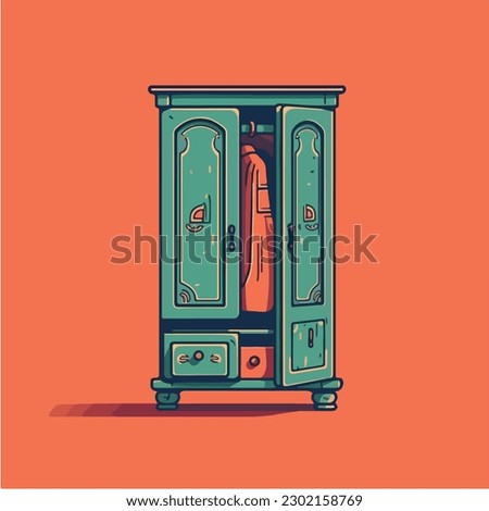 A drawing of a blue wardrobe vector illustration  Royalty-Free Stock Photo #2302158769