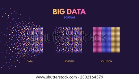 Big data sorting. Machine learning algorithm visualization, digital database analysis and chaotic data pattern recognition science vector concept illustration of visual algorithm, digital analysis Royalty-Free Stock Photo #2302164579