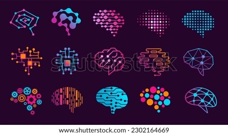Human brain. Innovation thinking emblem, artificial Intelligence, neural engine and mind research vector icons set of brain icon, idea human innovation illustration Royalty-Free Stock Photo #2302164669