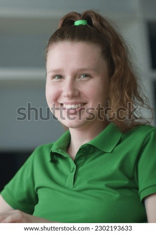 Portrait of happy beautiful woman at home smile, vertical photo