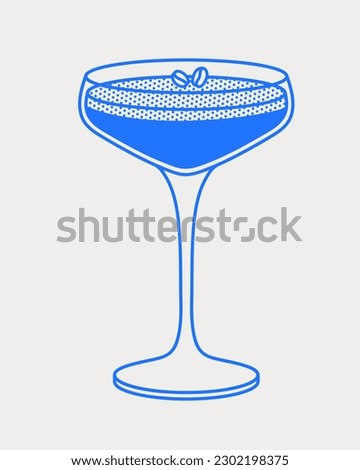 Espresso martini cocktail with coffee beans. Line art, retro. Vector illustration for bars, cafes, and restaurants. Royalty-Free Stock Photo #2302198375