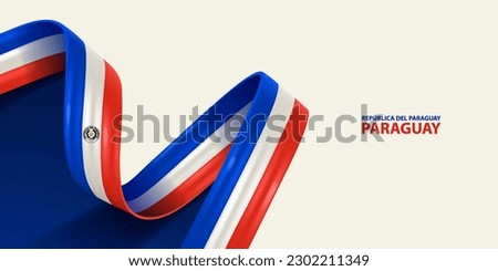 Paraguay ribbon flag, bent waving ribbon in colors of the Paraguay national flag. National flag background.
 Royalty-Free Stock Photo #2302211349