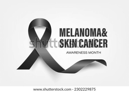 Melanoma, Skin Cancer Banner, Card, Placard with Vector 3d Realistic Black Ribbon on White Background. Melanoma, Skin Cancer Awareness Month Symbol Closeup, May. World Melanoma Day Concept
