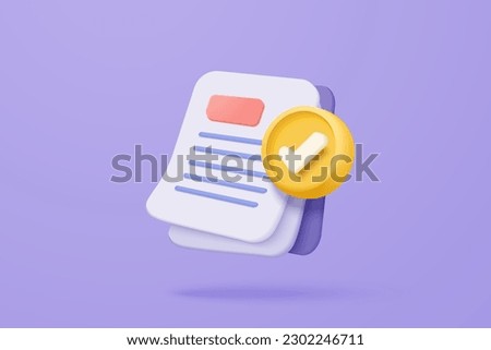 3d document check work icon management todo check list complete, efficient work on project plan 3d concept, assignment and exam, productivity solution. 3d icon vector render illustration Royalty-Free Stock Photo #2302246711