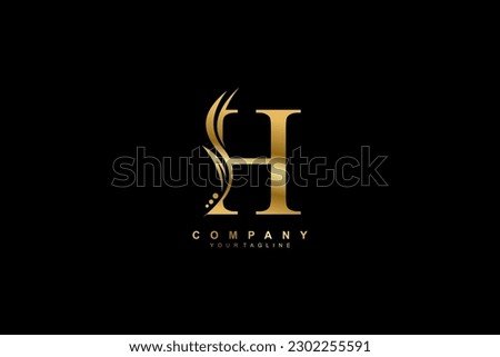 Luxury gold H logo design with feather. premium H letter monogram logo. suitable for business logos, beauty logos, company logos, boutiques, spas, salons, etc
