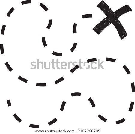 Editable Trasure Map Path With X Sign Vector Illustration Royalty-Free Stock Photo #2302268285