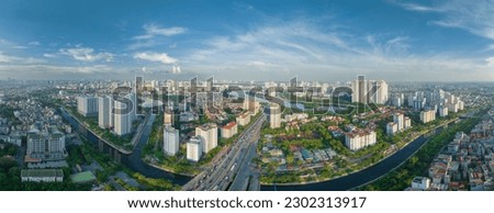 Aerial cityscape view of the city of Linh Dam lake, Hoang Mai district, Hanoi Royalty-Free Stock Photo #2302313917