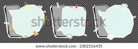 Set of collage elements with phones and speech bubbles. Vector illustration with halftone elements for decoration of advertising or events. Retro banner concept with cut out paper elements.