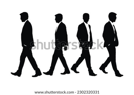 Businessmen wearing suits and walking in different positions. Modern businessmen and employees with anonymous faces. Male model posing in different styles on a white background.