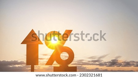 Rise in interest rate. percent rate up. rising interest rates and percentages. Rising rates, growth to cool down economy. Economy and central bank concept Royalty-Free Stock Photo #2302321681
