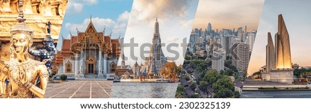 Bangkok city famous landmarks collage.  Royalty-Free Stock Photo #2302325139