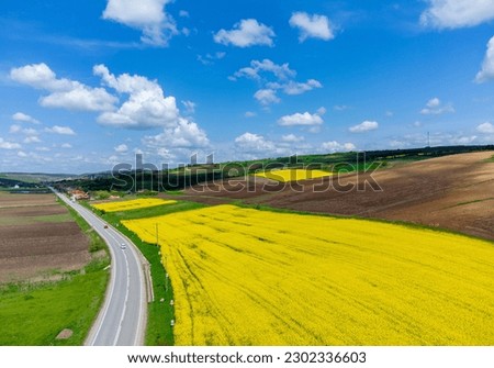 The shadow of the clouds over a cultivated field in the countryside