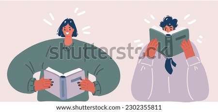 Cartoon vector illustration of man and woman reading books