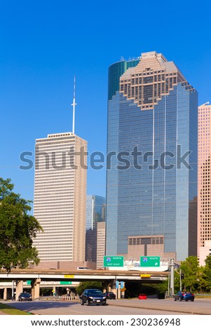 Houston skyline from Allen Parkway at Texas US USA