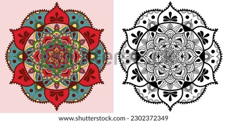 Colorful mordern mandala design , Black and white mandala design, Yoga meditation Vector