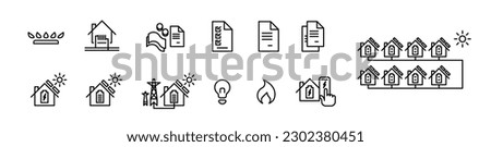 Home energy technology and home automation line icons energy efficiency and energy sharing energy communities illustration Royalty-Free Stock Photo #2302380451
