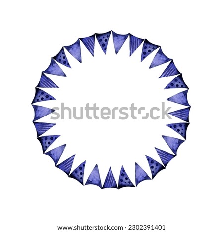 watercolour round wreath with different flags, hand drawn illustration with garland of flags, purple color isolated on white background