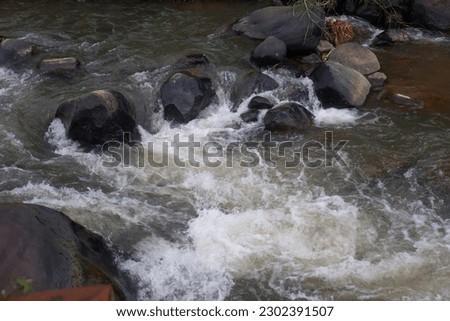 Mountain river with clear water. The rapid flow of a mountain river