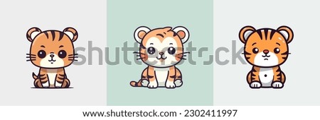 This cute kawaii tiger cartoon illustration is sure to bring a smile to anyone's face with its adorable expression and soft colors