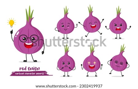 Red Onion cartoon with many expressions. different Vegetable activity vector illustration flat design. smart Shallot for children story book. Royalty-Free Stock Photo #2302419937
