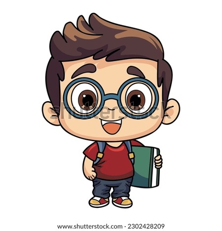 Happy boy holding a book illustration in doodle style isolated on background