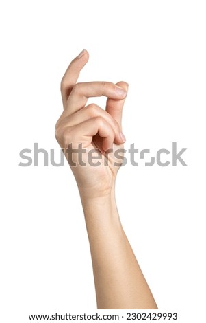 Woman hand Finger snap isolated on white background, with clipping path.  Five fingers. Full Depth of field.  Royalty-Free Stock Photo #2302429993