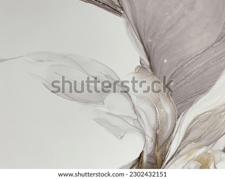 Abstract pale pink art with gold — light purple background with golden paint. Beautiful smudges and stains made with alcohol ink. Light pink fluid art texture resembles petals, watercolor or aquarelle Royalty-Free Stock Photo #2302432151