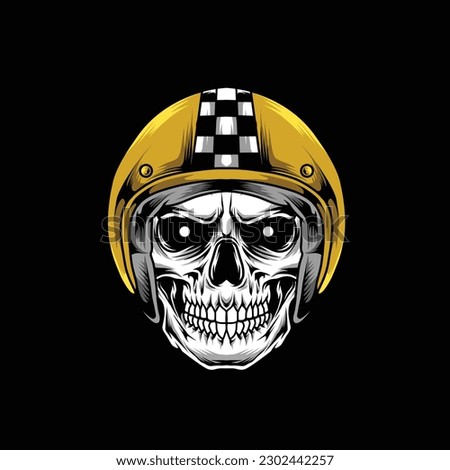 vector design of a skull head riding a golden helmet, can be used for the purposes of designing t-shirts, posters, merch, etc