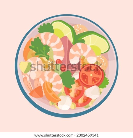 Ceviche of shrimp with vegetables, spices and lime vector illustration