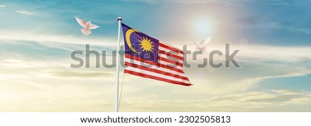 Waving flag of Malaysia in beautiful sky. Malaysia flag for independence day. Royalty-Free Stock Photo #2302505813