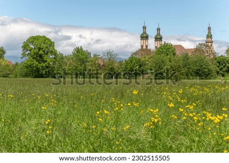Baroque church Saint-Maurice d'Ebersmunster in the ried located near Selestat. Bas-Rhin, Collectivite europeenne d'Alsace,Grand Est, France, Europe. Royalty-Free Stock Photo #2302515505