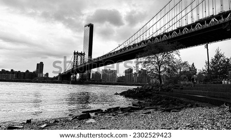 Manhattan Bridge from  Pebble Beach Black and white