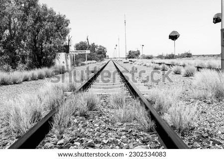 The railway station at Putsonderwater, a ghost town in the Northern Cape Province. A name board is visible Royalty-Free Stock Photo #2302534083