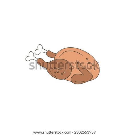 Traditional roasted turkey vector clip-art isolated on white. Grilled poultry illustration. Happy thanksgiving food design element