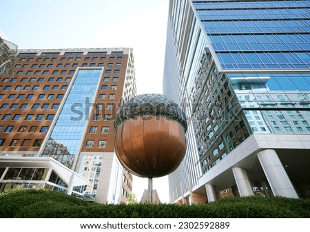 View of the acorn in downtown Raleigh NC on Fayetteville Street     Royalty-Free Stock Photo #2302592889