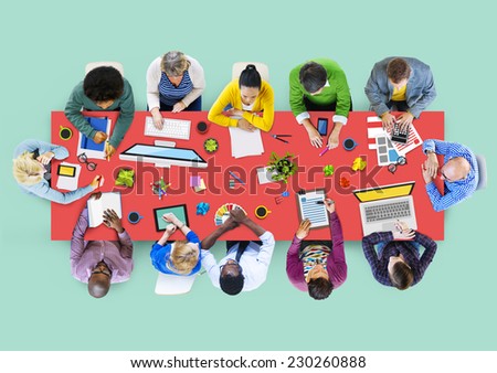 Busy Multiethnic Group of People Working in Illustration
