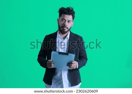 asian male businessman expression holding file