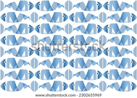 blue ribbon fishes on white. Pattern for clothes and wallpaper
