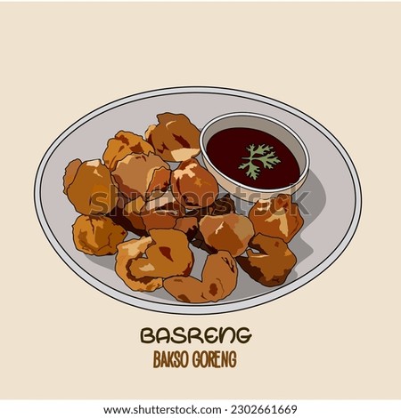 vector image of fried pentol on a plate.