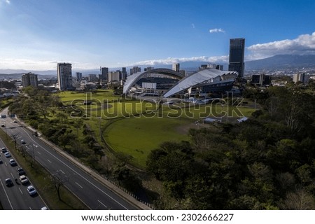 Beautiful aerial view of the Metropolitan Central Park La Sabana in Costa Rica, with side view of the national stadium	 Royalty-Free Stock Photo #2302666227