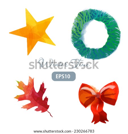 Winter time. Watercolor vector set for christmas wreath