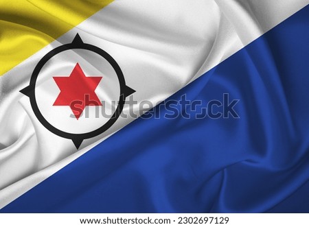 Flag of  Bonaire, Flag of  Bonaire on silk fabric in the wind, 3D illustration of  Bonaire flag blowing in the wind.