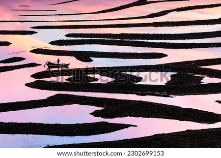 Fishing boats in colorful tidal flats