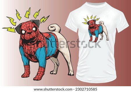 Cute pug dog in a superhero costume. Vector illustration for tshirt, hoodie, website, print, application, logo, clip art, poster and print on demand merchandise.